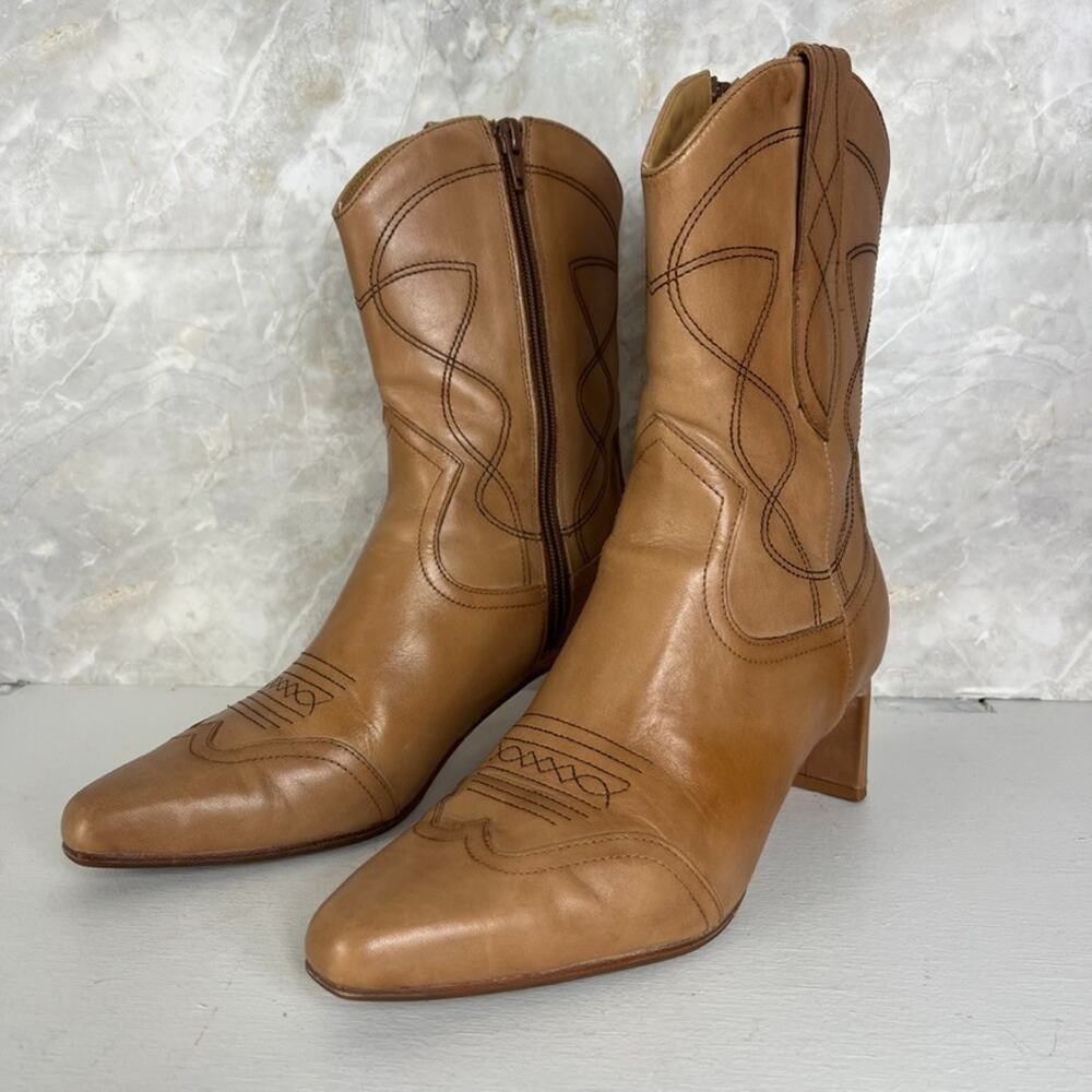 Bared Footwear Brown Willett Leather Boots Size 37 US 7 Western Stitch